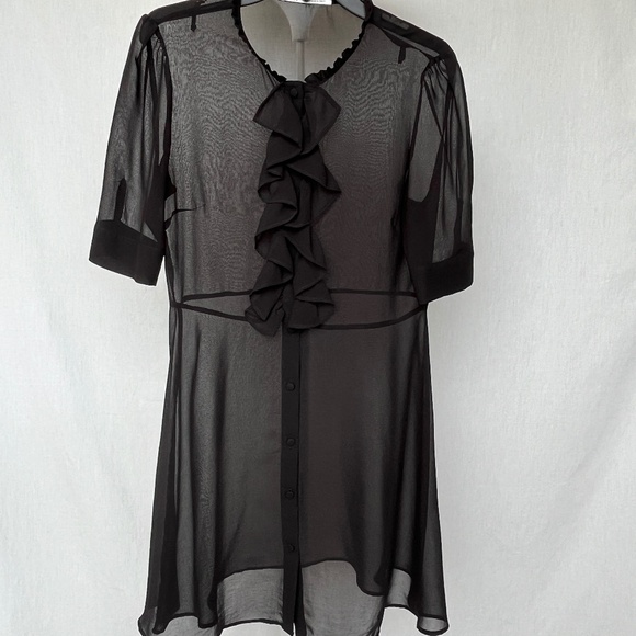 Zara (M) black dress with ruffles, chiffon, sheer, with slip. Office. Cocktail. - Picture 9 of 16